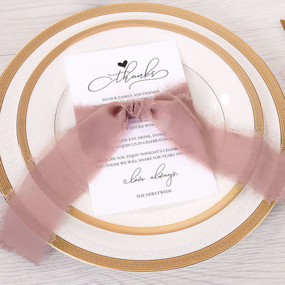 Thank You Place Setting Cards With Mauve Chiffon Ribbon - DorisHome