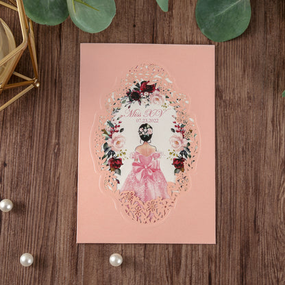 Pocket Pink Wedding Invitations Greeting Cards For Quinceanera - DorisHome