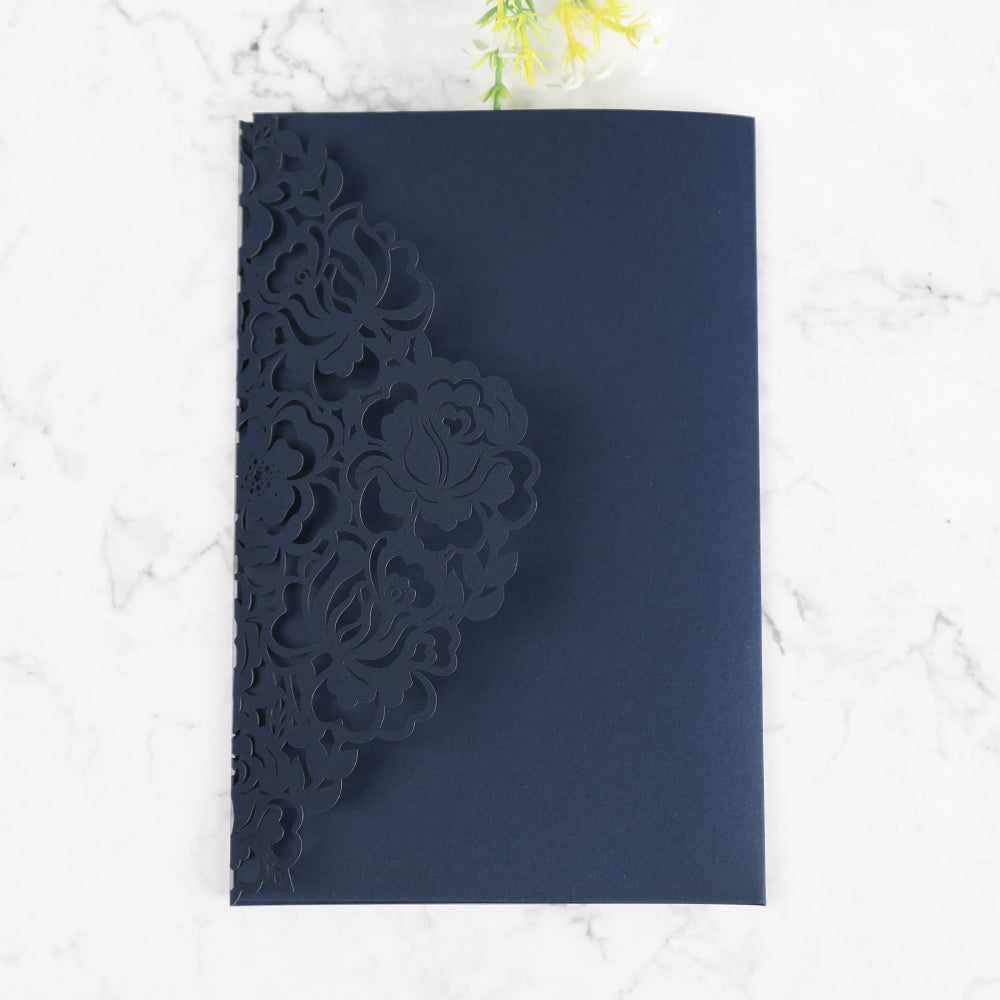 Blue Floral Laser cut invitation cards for Wedding, Anniversary - DorisHome