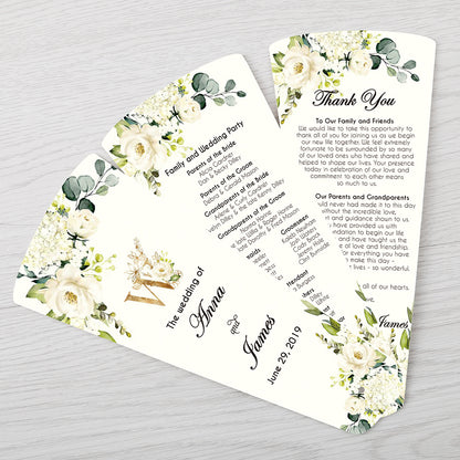 Wedding Program Petal Fans Assembled, Single page printing, Customized printed,three pages - DorisHome