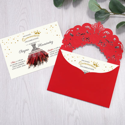 Red Hollow Flora Laser Cut Invitation Cards, Invitations - DorisHome
