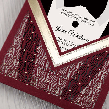 Burgundy Floral Laser cut invitation cards for Wedding, Anniversary, Quinceanera, Birthday - DorisHome