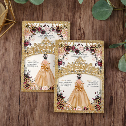 Gold Glitter Wedding Invitations Greeting Cards For Quinceanera - DorisHome