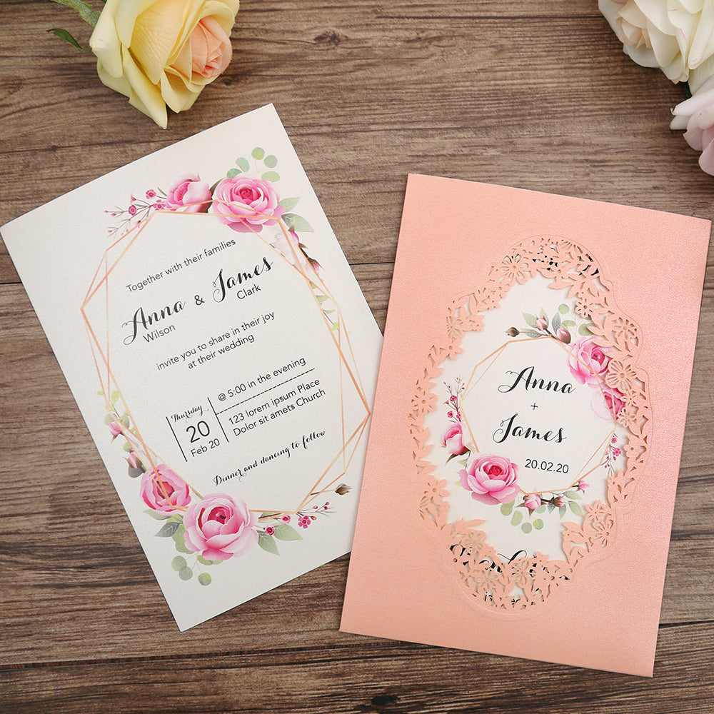 Pocket Pink Wedding Invitations Greeting Cards For Wedding - DorisHome