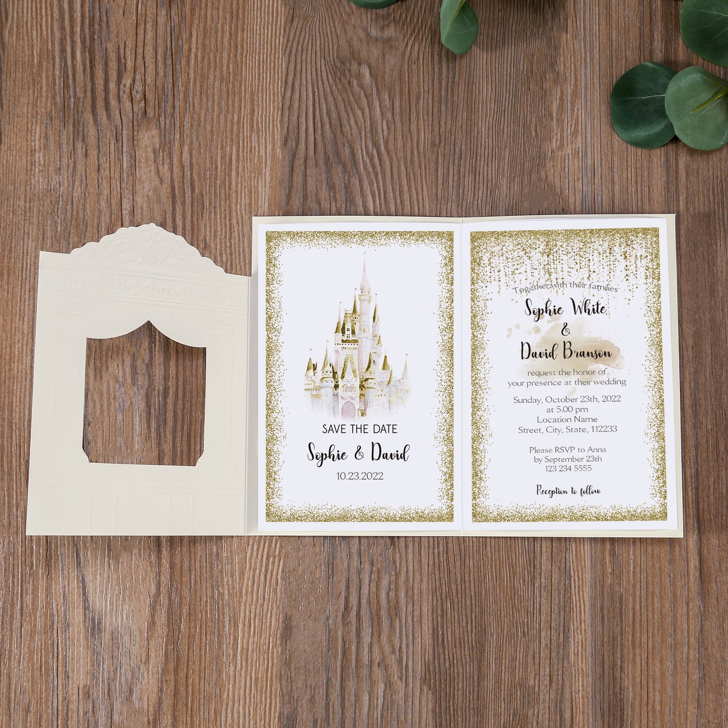 Gold Vintage Laser cut Wedding Invitation