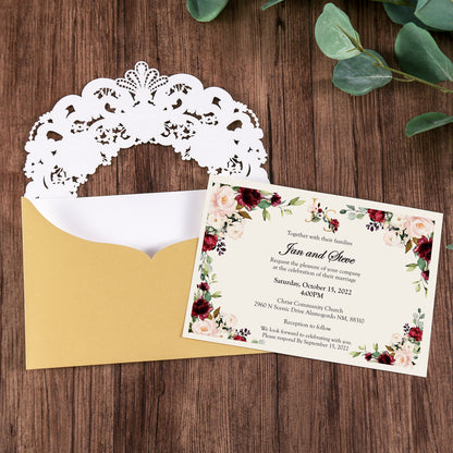 Gold Hollow Flora Laser Cut Invitation Cards ,Invitations - DorisHome