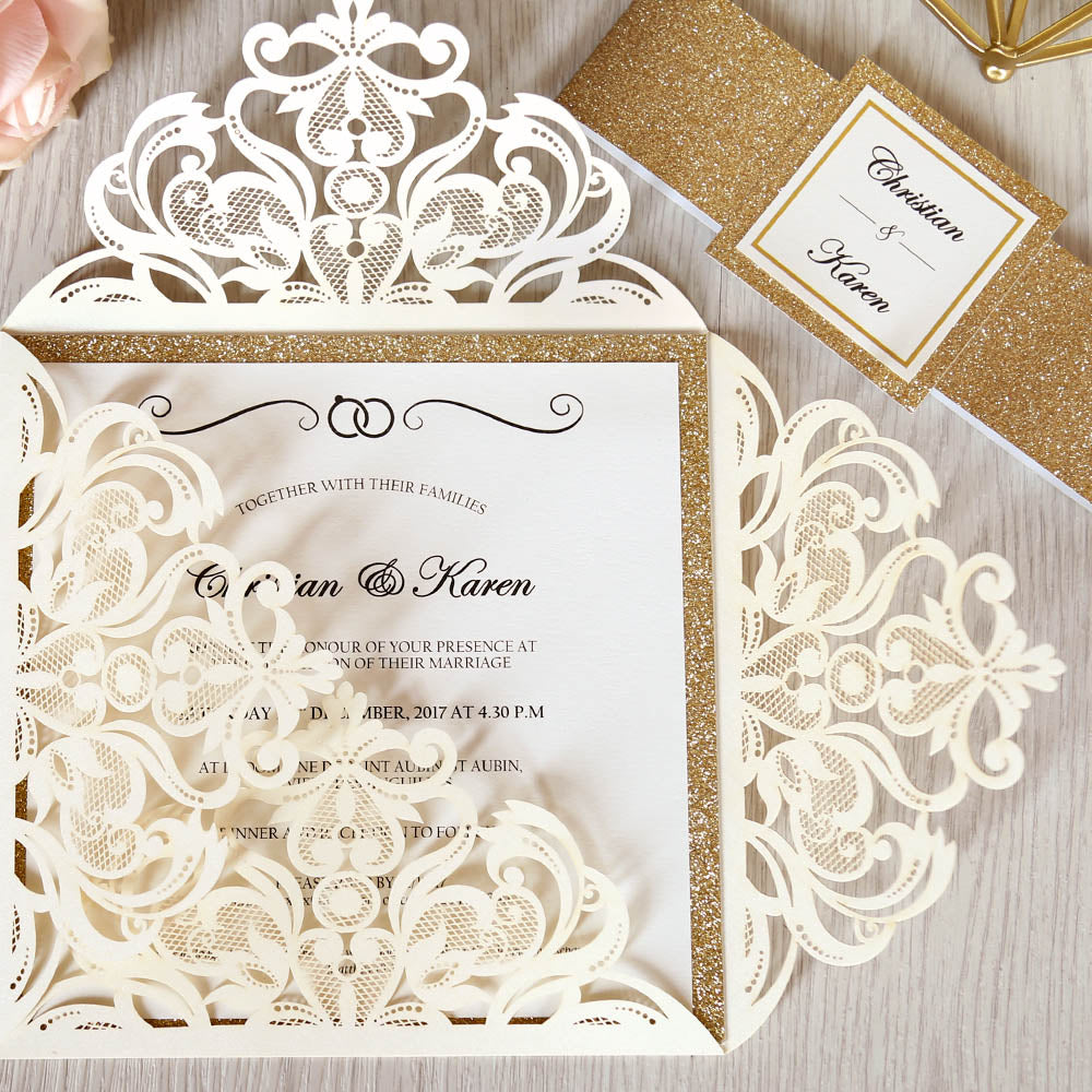 Square Gold Wedding Invitations for Wedding, Bridal Shower, Dinner, Party - DorisHome