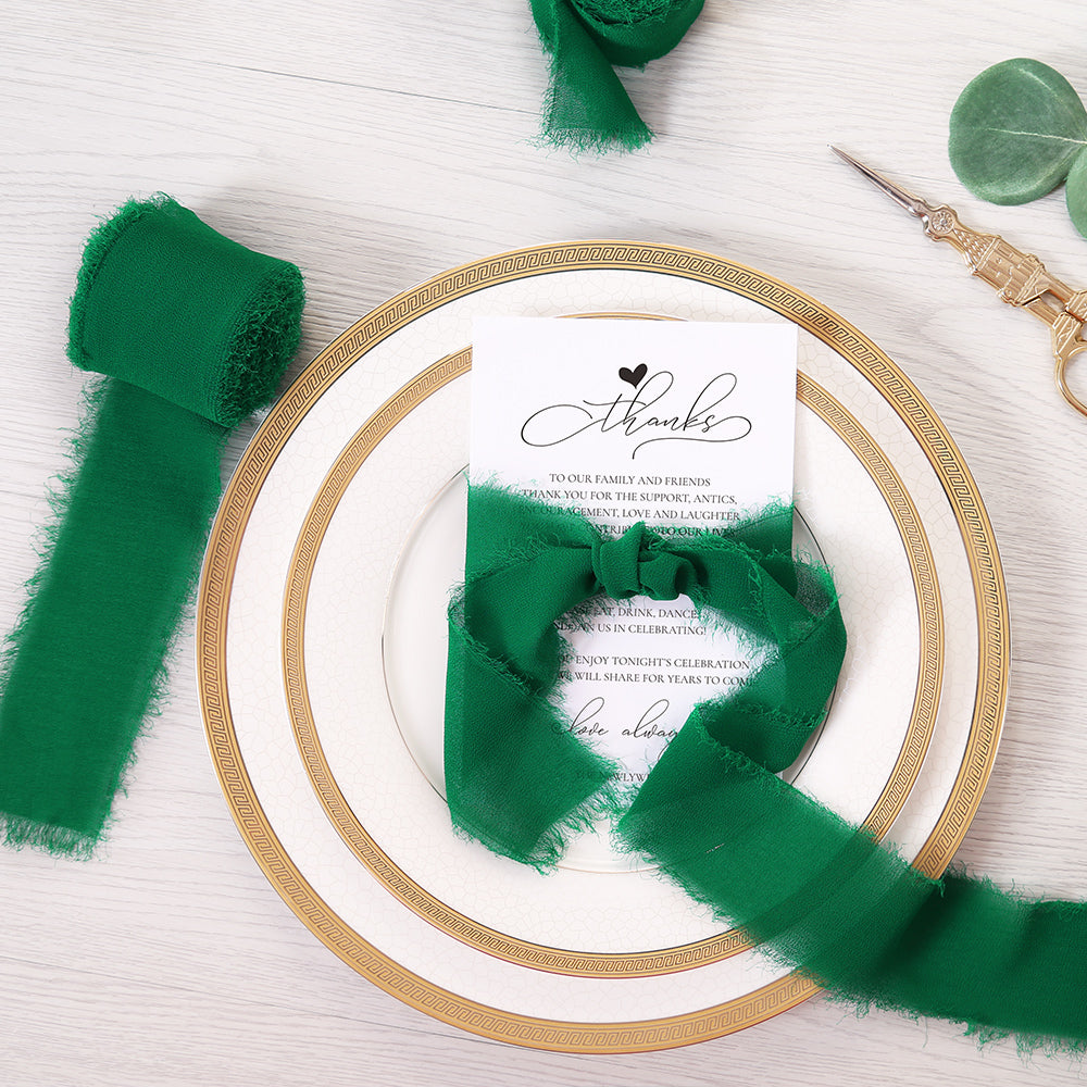 Handmade Fringe Chiffon Silk-Like Ribbon 2" x 7Yd Set of 3 Rolls Ribbons for Wedding Invitations, Bouquets, Gift Wrapping (3 Rolls Light Green) - DorisHome