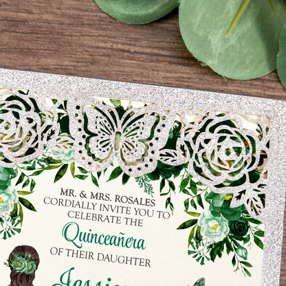 Silver with Hollow Butterflies Invitations Greeting Cards For Quinceanera