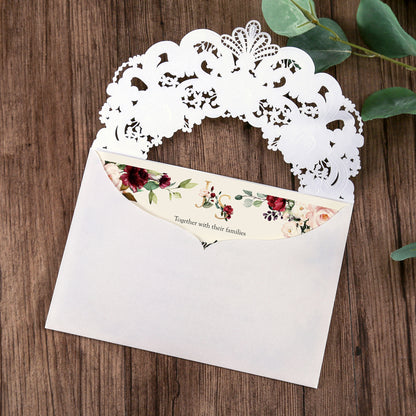 White Hollow Flora Laser Cut Invitation Cards,Invitations - DorisHome