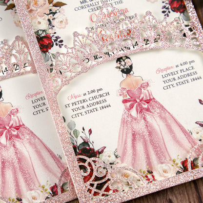 Rose Gold Glitter Invitations Greeting Cards For Quinceanera - DorisHome