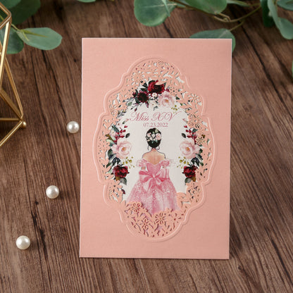Pocket Pink Wedding Invitations Greeting Cards For Quinceanera - DorisHome