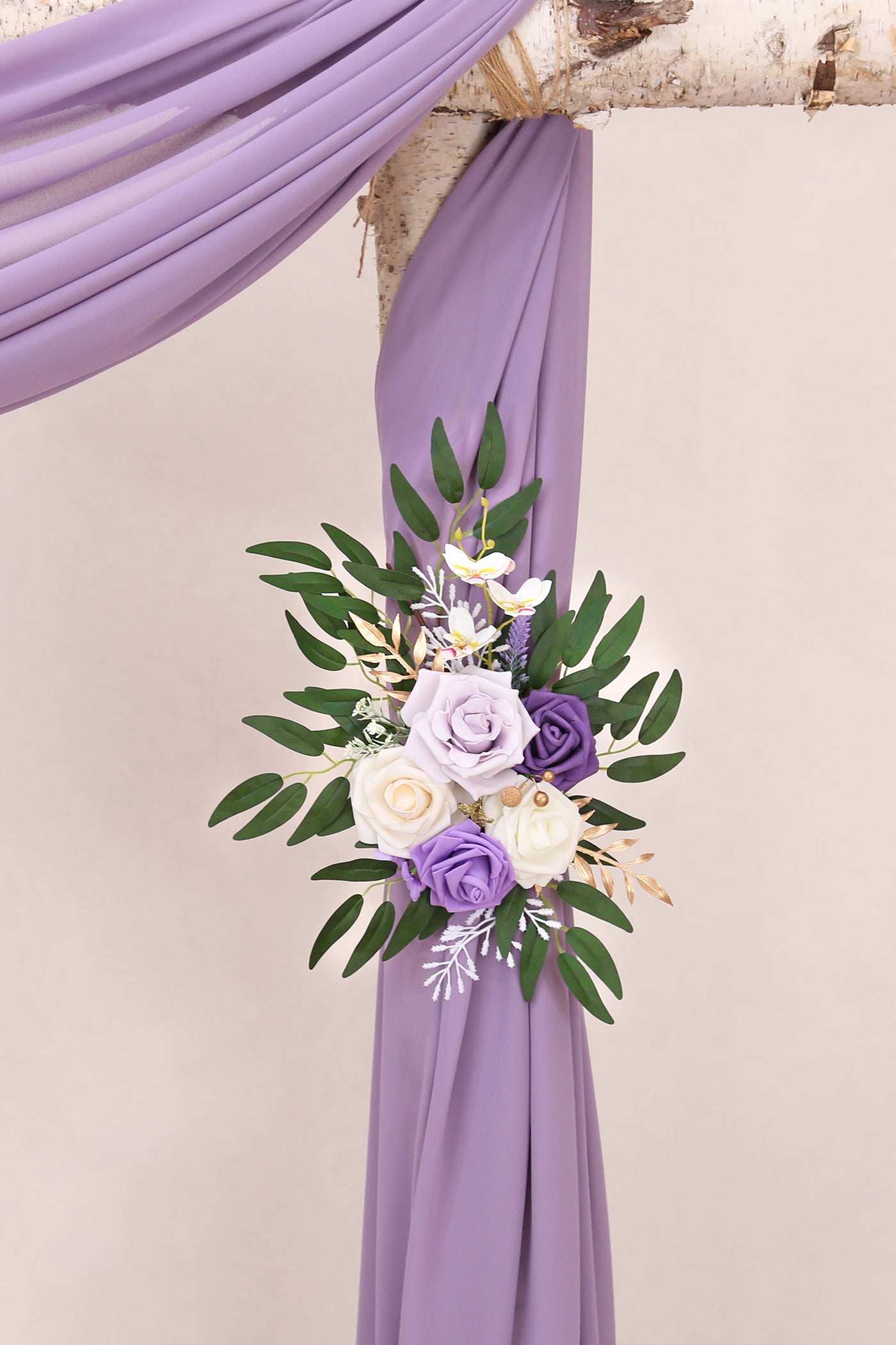 DORIS HOME Artificial Flower Swag Purple and Cream for Wedding Ceremony Sign Floral Decoration - Pack of 2