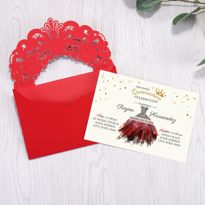 Red Hollow Flora Laser Cut Invitation Cards, Invitations - DorisHome