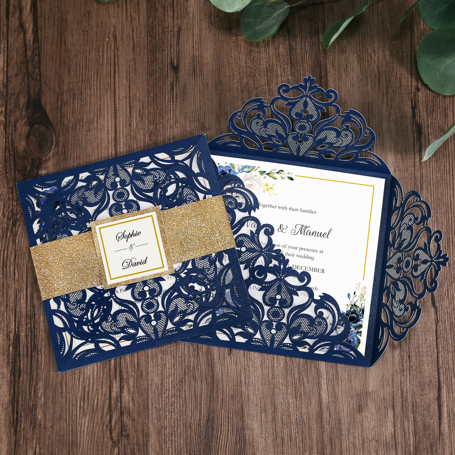 Square Blue Wedding Invitations for Wedding, Bridal Shower, Dinner, Party