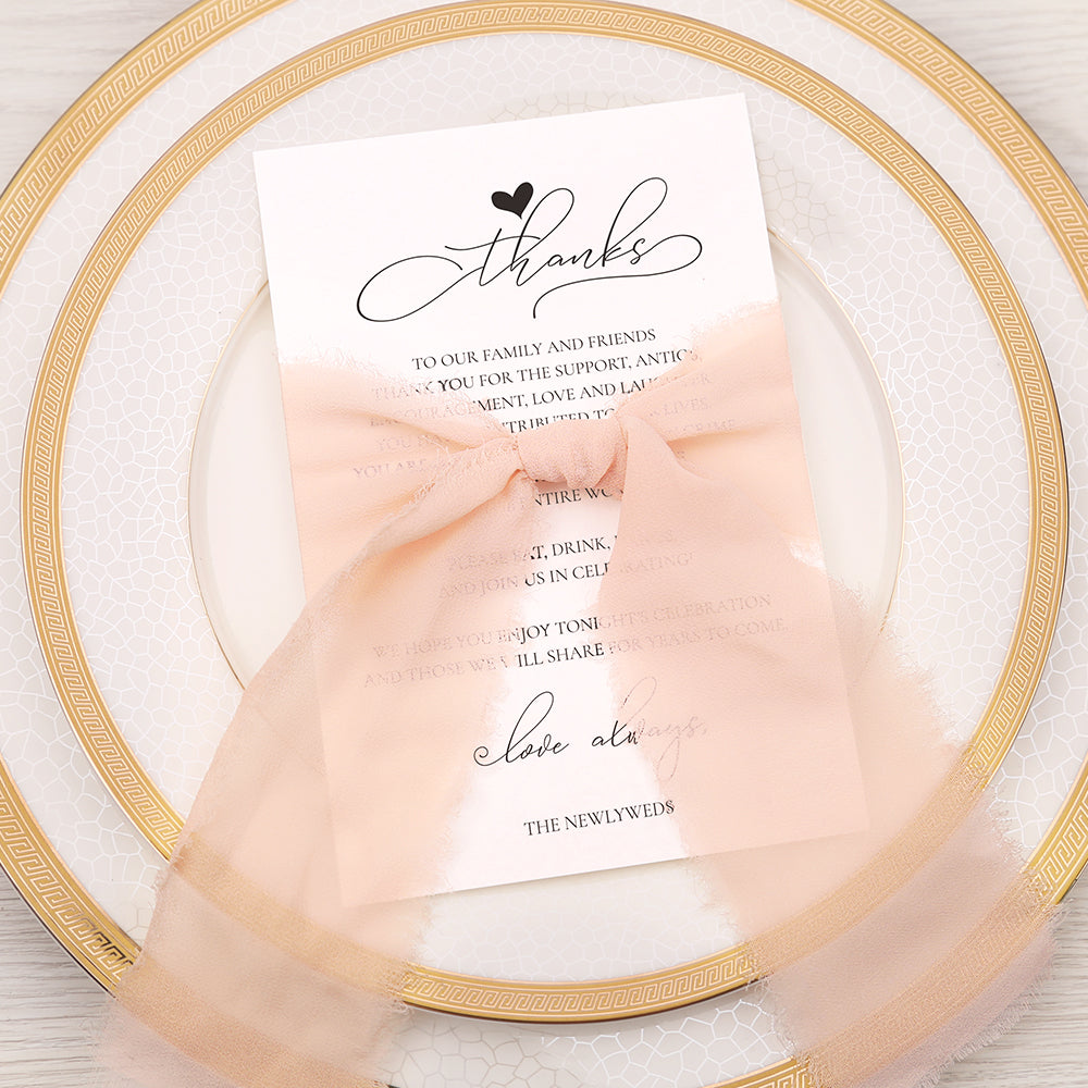 Thank You Place Setting Cards With Pink Chiffon Ribbon - DorisHome