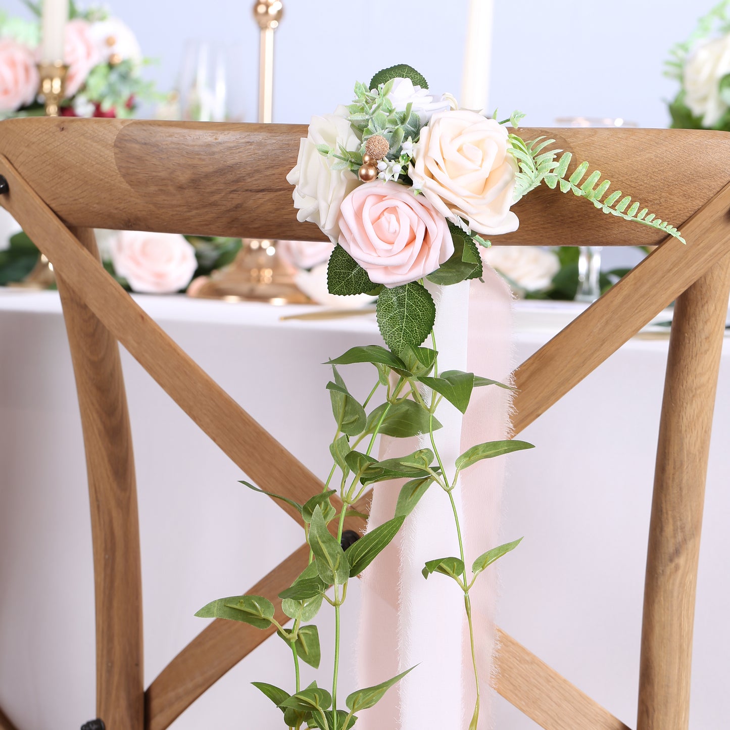 Wedding Aisle Decorations Pink Pew Flowers Set of 10 for Wedding Ceremony Party Chair Decor with Artificial Flowers Eucalyptus and Ribbons