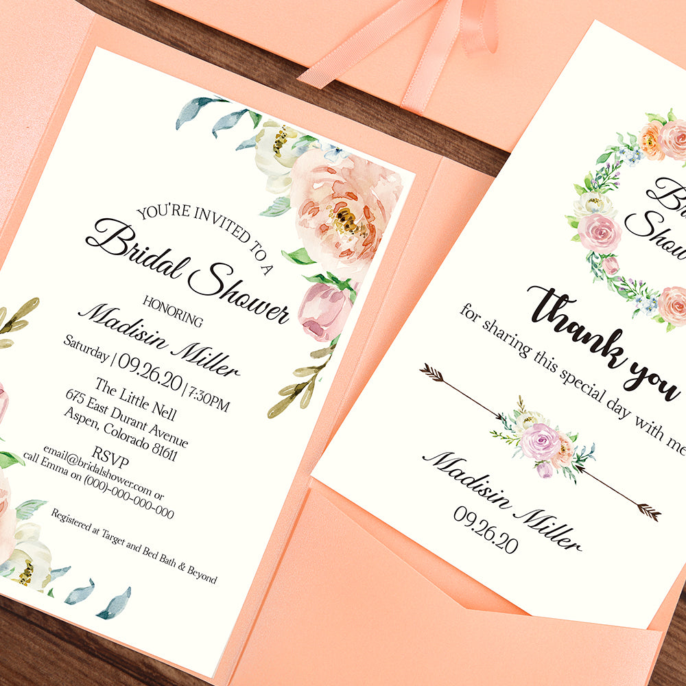 Pocket Pink Wedding Invitations Greeting Cards - DorisHome
