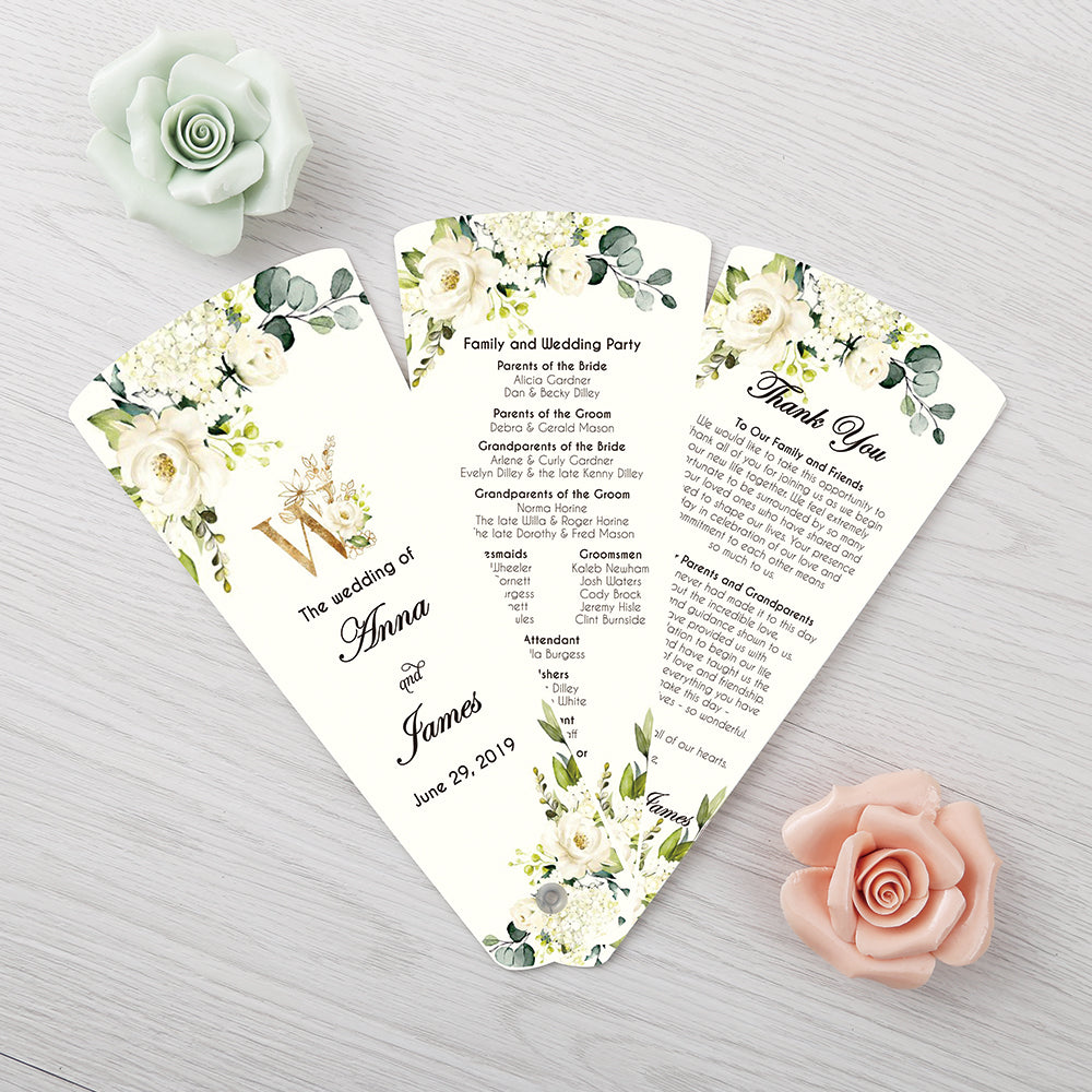 Wedding Program Petal Fans Assembled, Single page printing, Customized printed,three pages - DorisHome