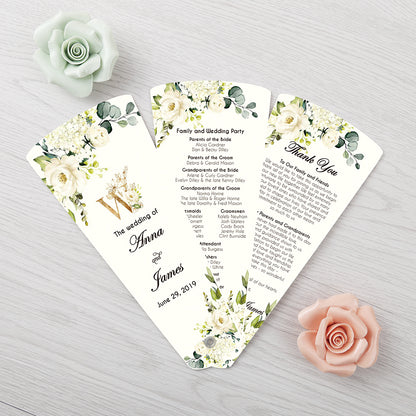 Wedding Program Petal Fans Assembled, Single page printing, Customized printed,three pages - DorisHome