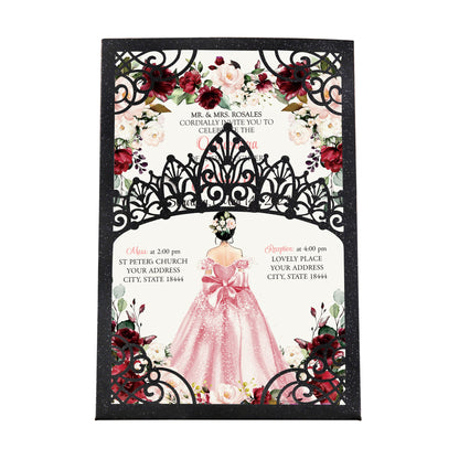 Pearlized Black Invitations Purple Greeting Cards For Quinceanera