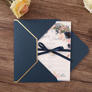 Pocket Navy  Wedding Invitations Greeting Cards - DorisHome