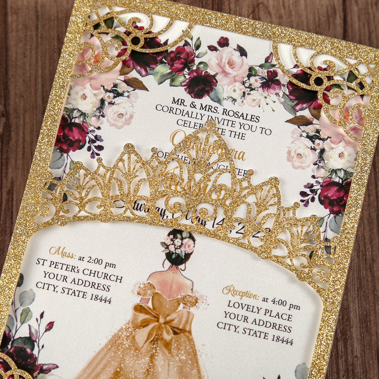 Gold Glitter Wedding Invitations Greeting Cards For Quinceanera - DorisHome