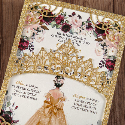 Gold Glitter Wedding Invitations Greeting Cards For Quinceanera - DorisHome