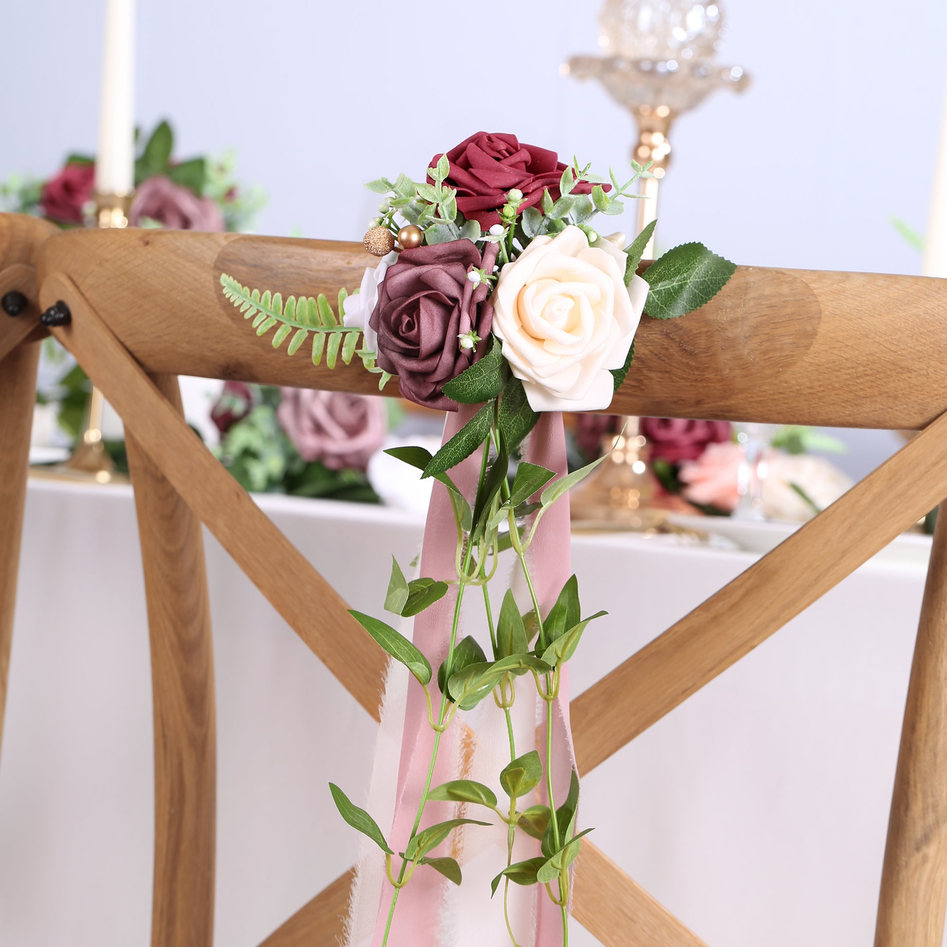Wedding Aisle Decorations Mauve Burgundy Pew Flowers Set of 10 for Wed –  DorisHome