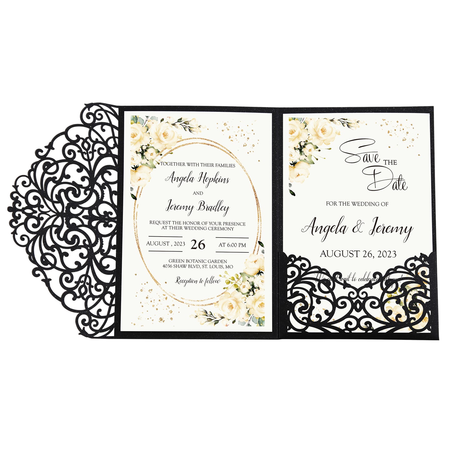 4.7 x7 inch Black Laser Cut Hollow Rose Wedding Invitations Cards with Envelopes for Wedding Party