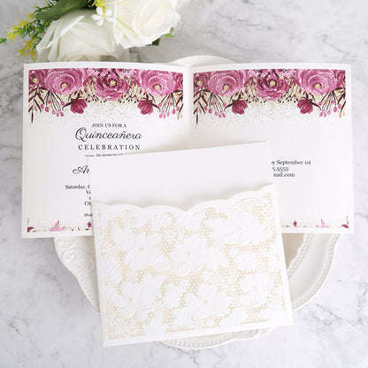 Ivory White Small Pearl Lace Invitations,Invitations - DorisHome