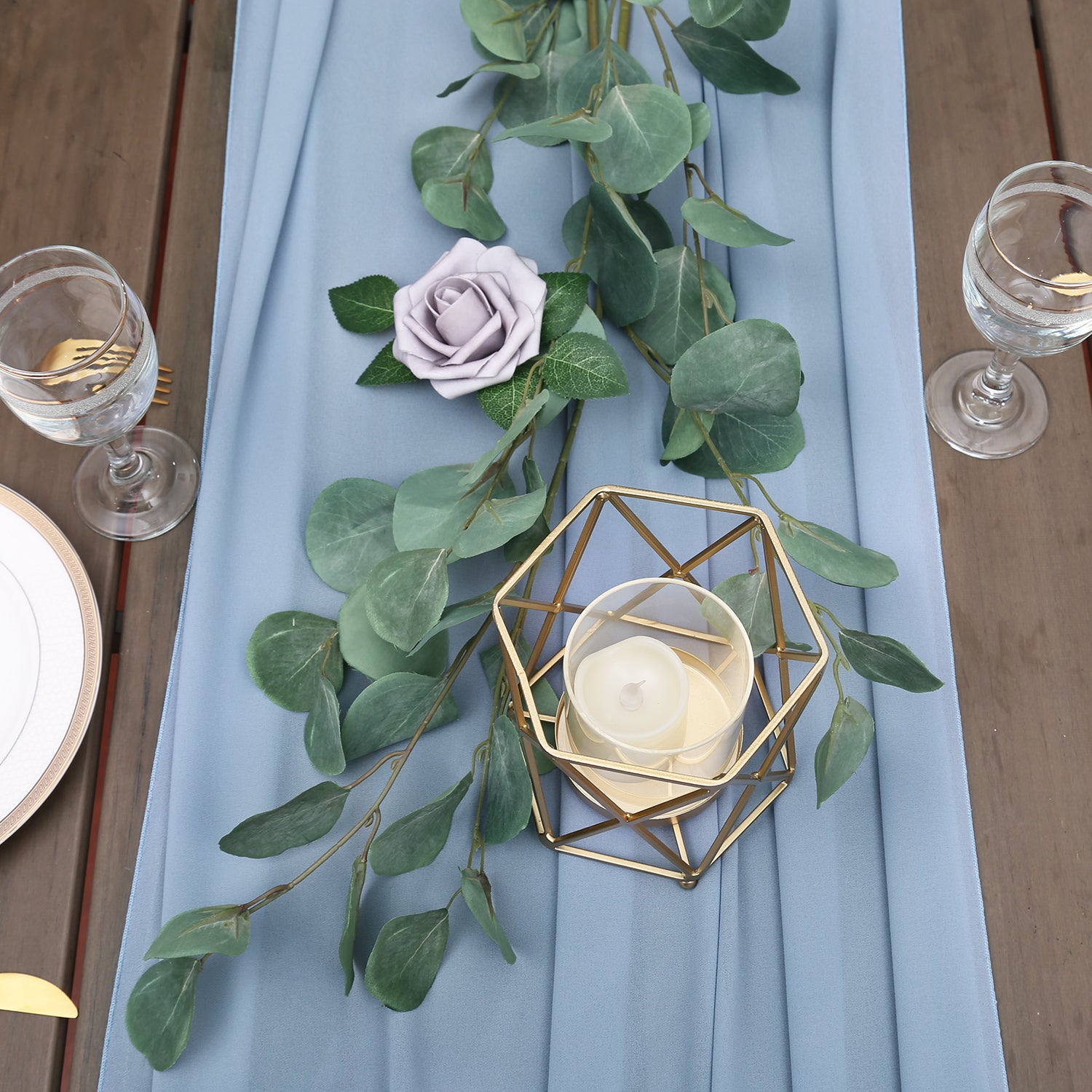Doris Home 1pc 27x120inches 10ft Dusty Blue Chiffon Table Runner Tulle Extra Long Sheer Decoration With Ivory Ribbon For Romantic Wedding Reception Bridal Baby Shower Holiday Party - DorisHome