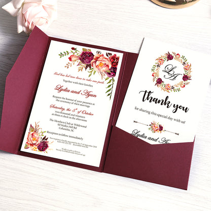 Pocket Burgundy Wedding Invitations Greeting Cards - DorisHome