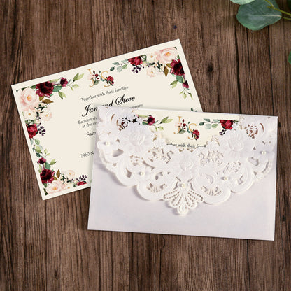 White Hollow Flora Laser Cut Invitation Cards,Invitations - DorisHome