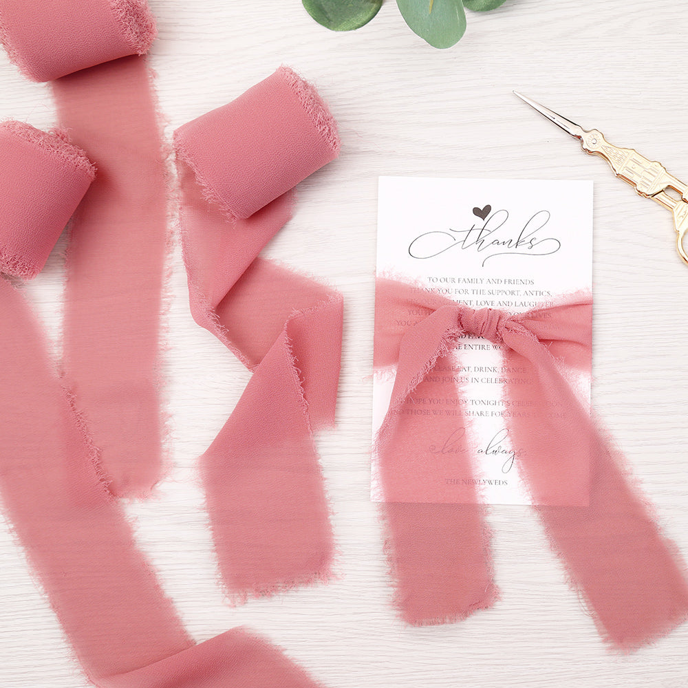 Handmade Fringe Chiffon Silk-Like Ribbon 2" x 7Yd Set of 3 Rolls Ribbons for Wedding Invitations, Bouquets, Gift Wrapping (3 Rolls Dusty Rose) - DorisHome