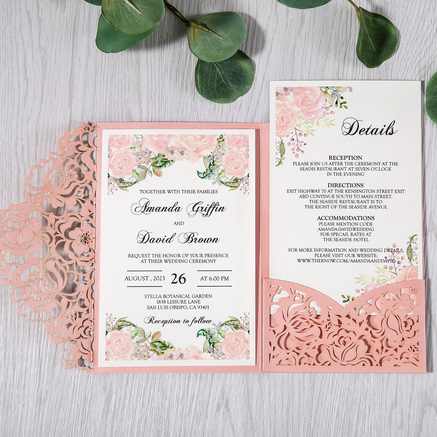 Pink Floral Laser cut invitation cards for Wedding