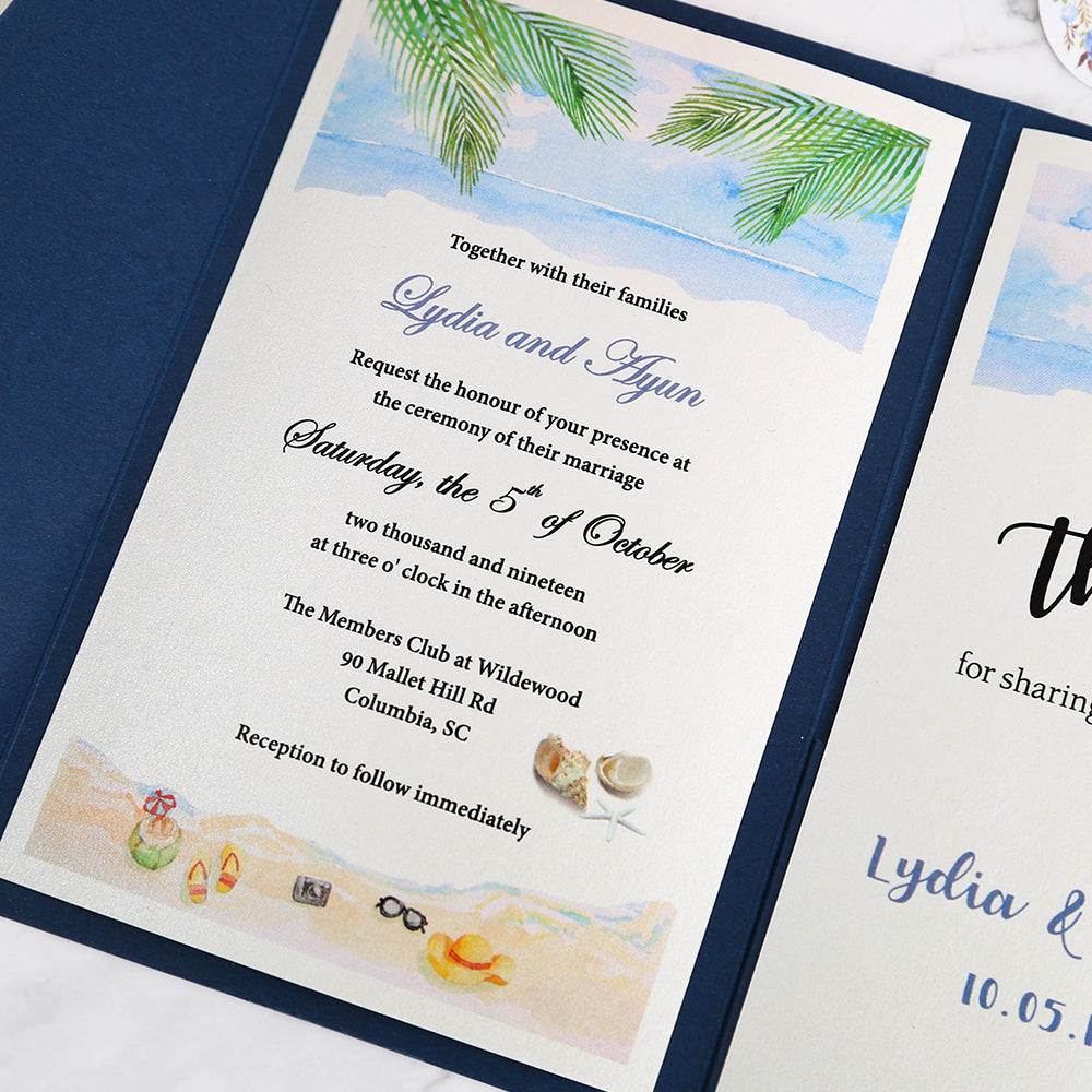 Pocket Blue Wedding Invitations Greeting Cards - DorisHome
