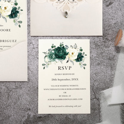 Vertical Green Floral Laser cut invitations for Wedding Anniversary