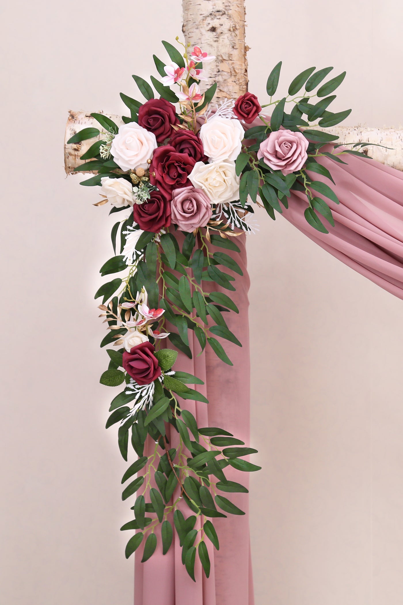 DORIS HOME Artificial Flower Swag Burgundy and Pink for Wedding