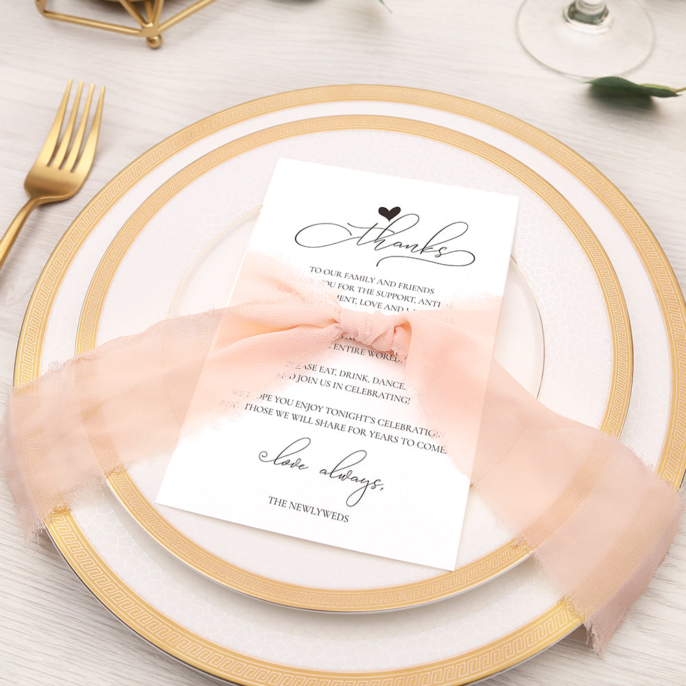 Thank You Place Setting Cards With Pink Chiffon Ribbon - DorisHome