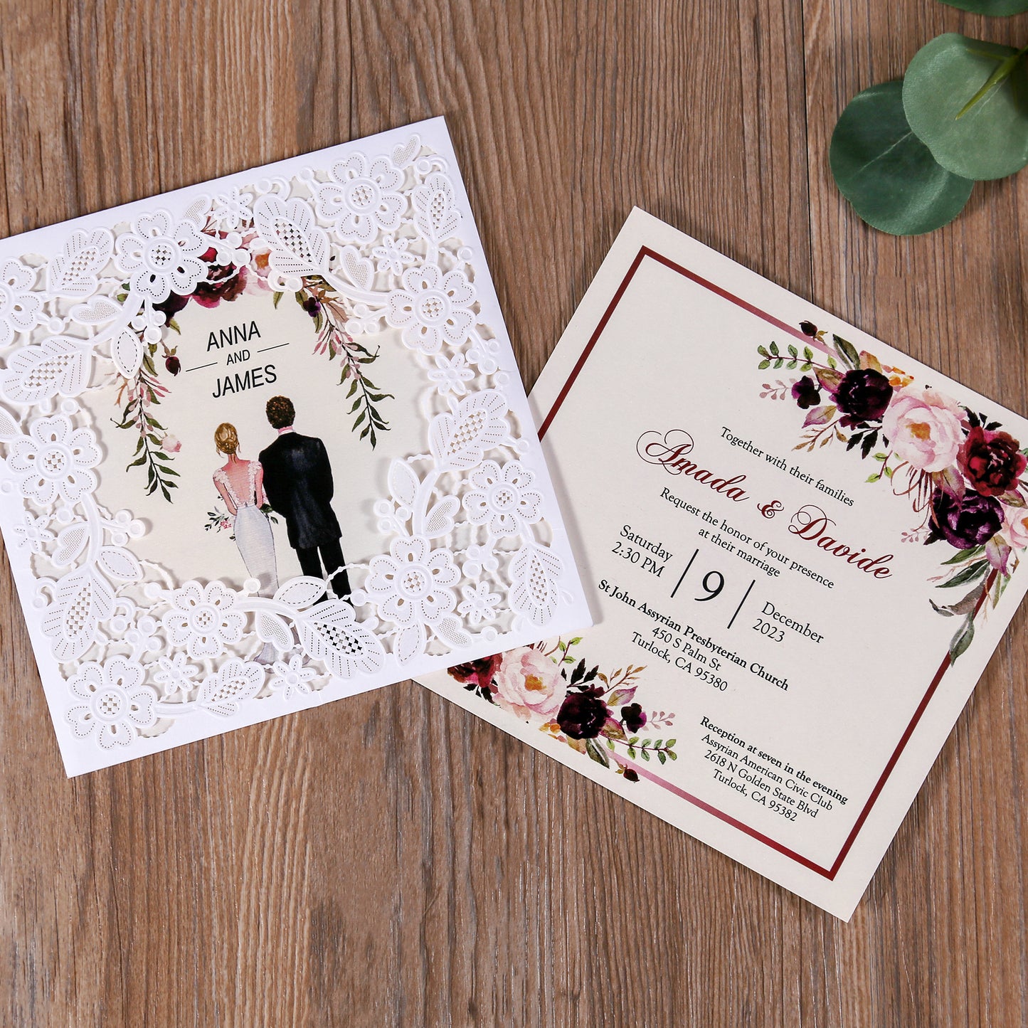 Ivory Square Hollow Flora Wedding Invitation