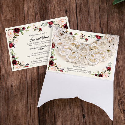 Gold Hollow Flora Laser Cut Invitation Cards ,Invitations - DorisHome