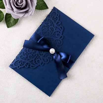 4.7 x7 inch Blue Laser Cut Hollow Rose Quinceanera Invitations Cards with Envelopes for Quinceanera Party