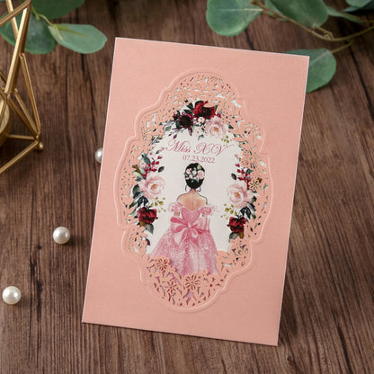 Pocket Pink Wedding Invitations Greeting Cards For Quinceanera - DorisHome