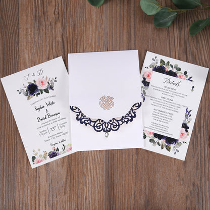 Classic Blue Laser Wedding Invitations Cards,Invitations - DorisHome