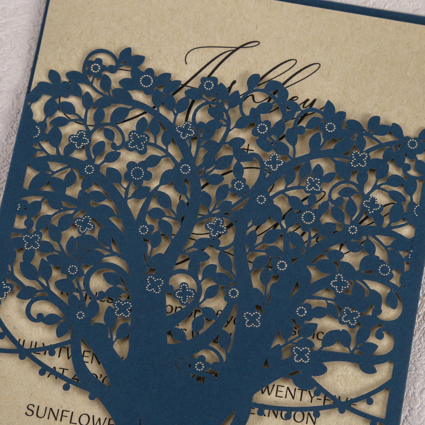 Laser Cut Wedding Invitations with Envelopes Navy Blue, Kraft Paper Invitation Cards for Wedding, Invitations with Envelopes