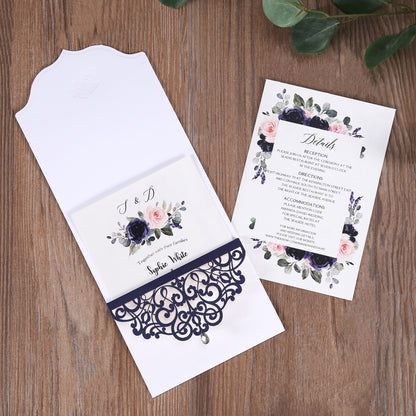 Classic Blue Laser Wedding Invitations Cards,Invitations - DorisHome