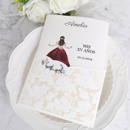 Ivory White Small Pearl Lace Invitations,Invitations - DorisHome