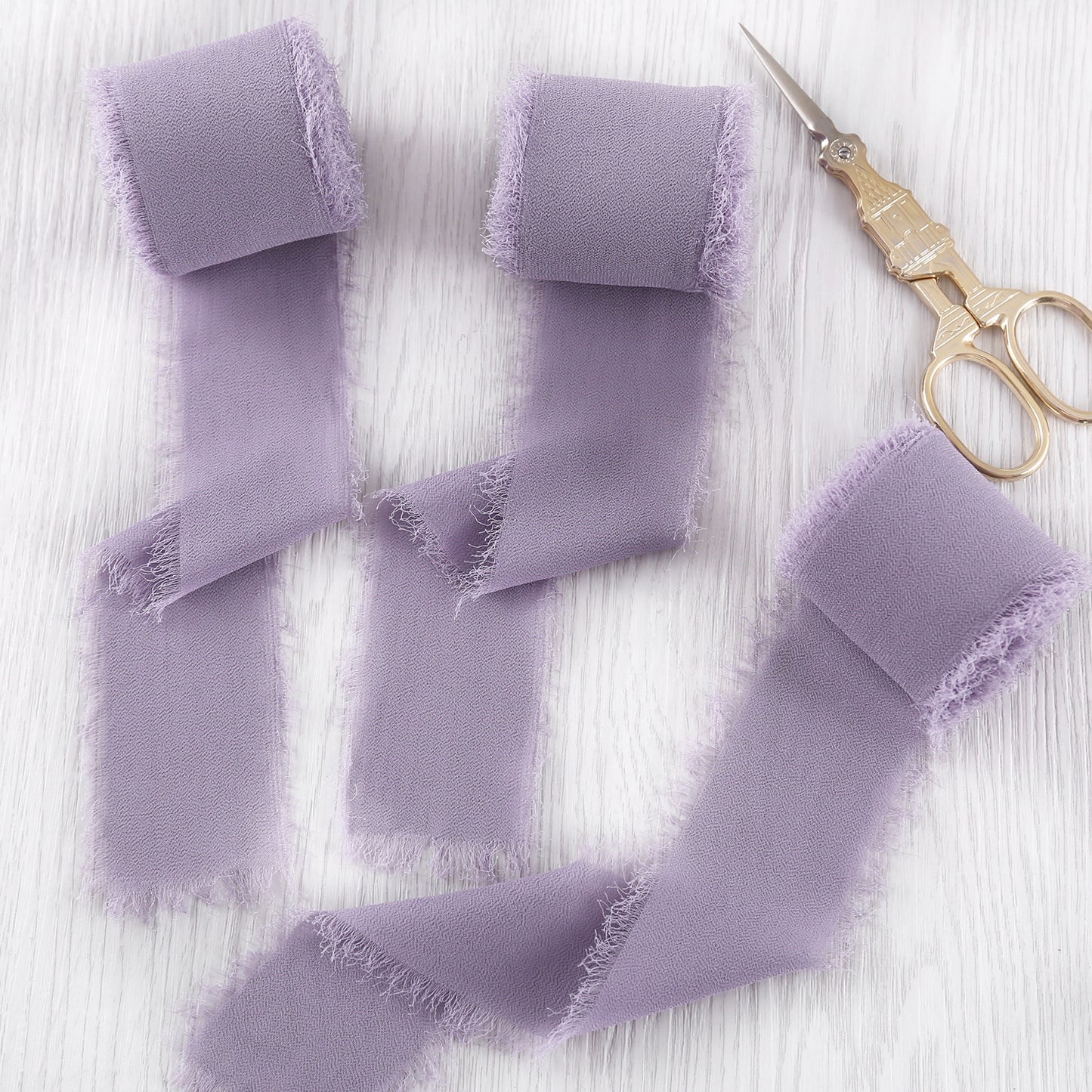 Handmade Fringe Chiffon Silk-Like Ribbon 2" x 7Yd Set of 3 Rolls Ribbons for Wedding Invitations, Bouquets, Gift Wrapping (3 Rolls Pastel Purple)