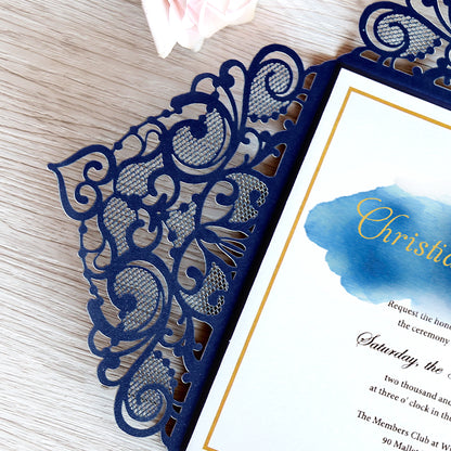 Square Blue Wedding Invitations with Glitter Belly Band for Wedding - DorisHome
